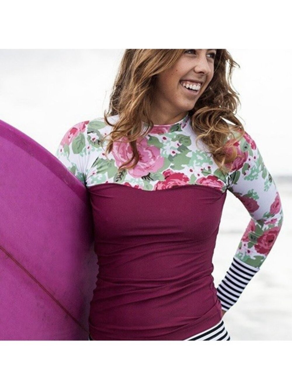 Seea Hermosa Pink Rose Rash Guard Swim Shirt Long Sleeve Women’s Size Medium